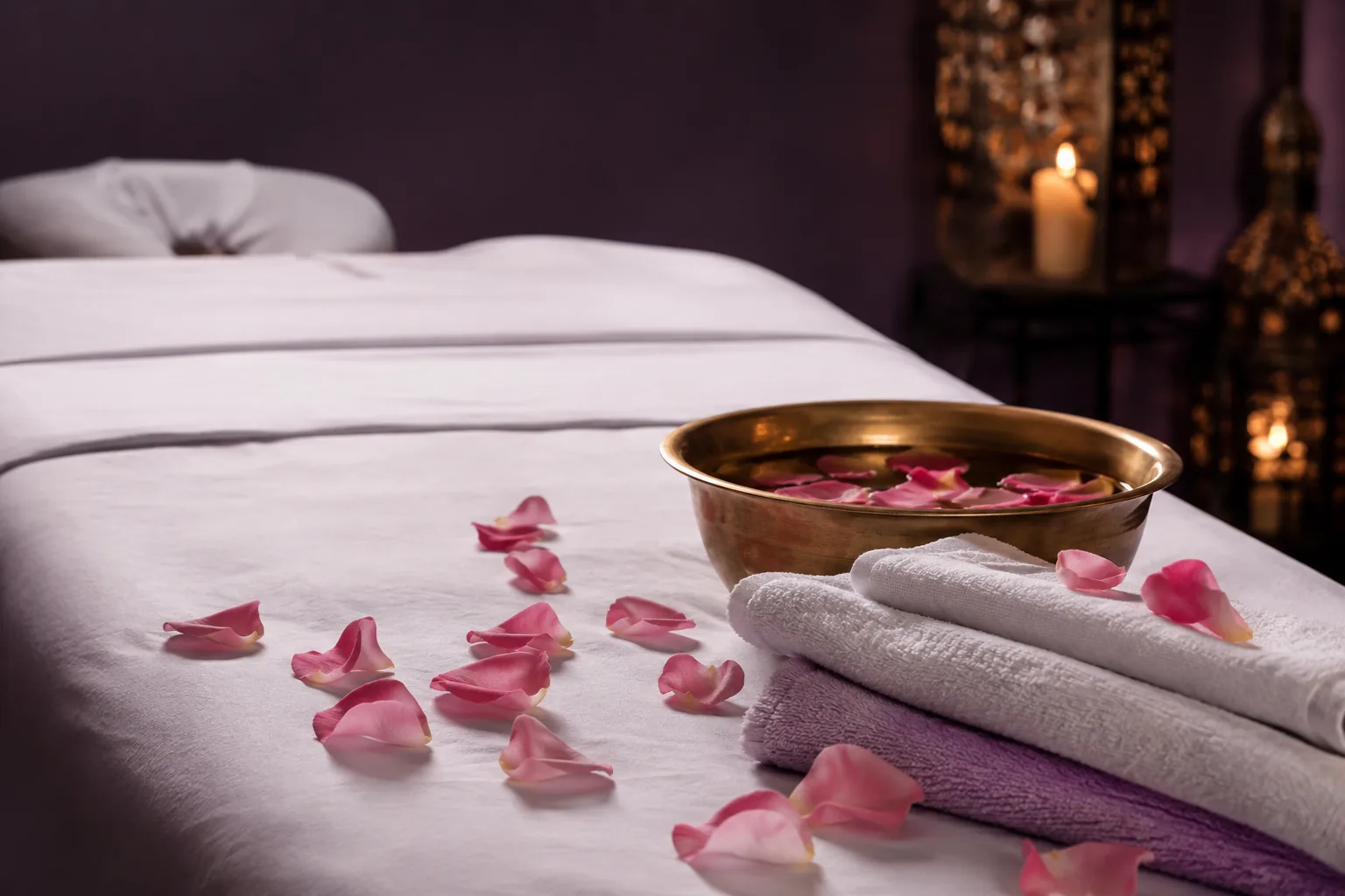 Seans öncesi hazırlanmış masaj masası — Lila Spa, Bahçelievler misafirlerine hizmet veren salon