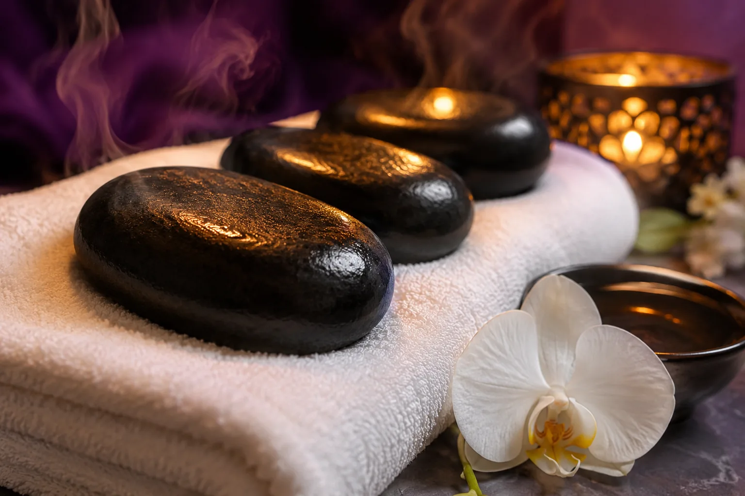 Sıcak taş masajı uygulaması — Lila Spa, Bahçelievler misafirlerine hizmet veren salon